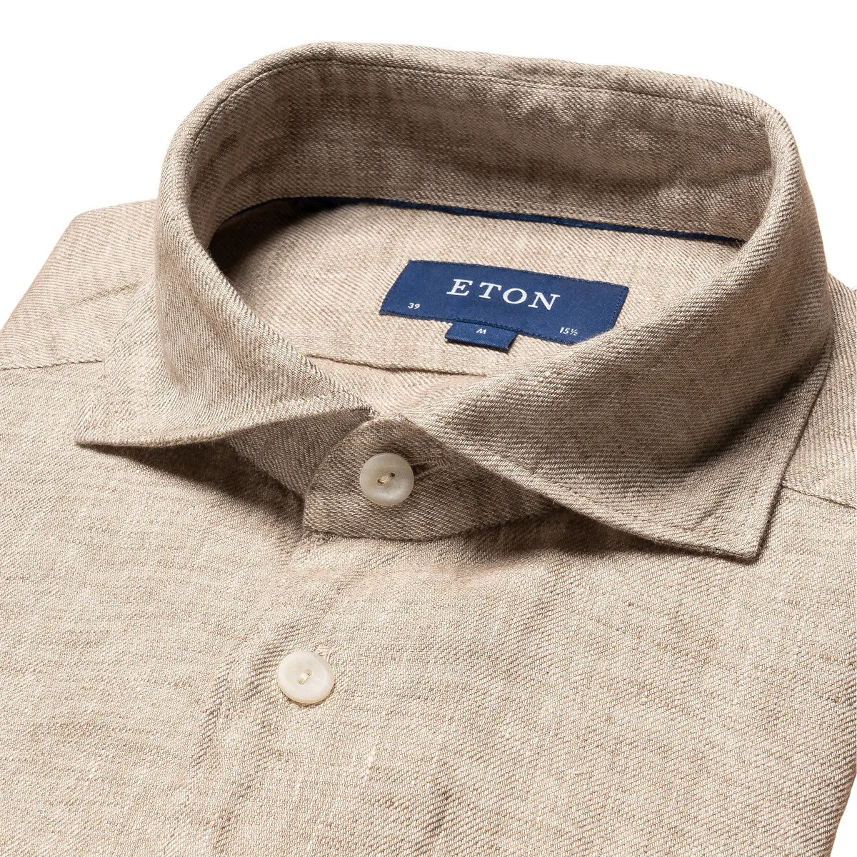 Eton Twill Linen Shirt 38 Sand