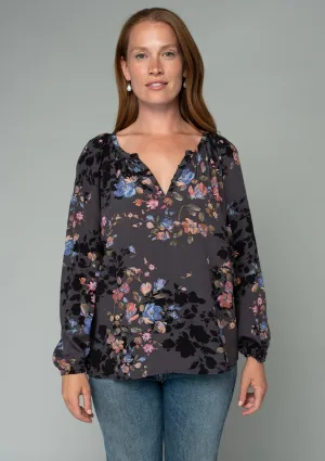 Floral Raglan Long Sleeve Split Neck Blouse