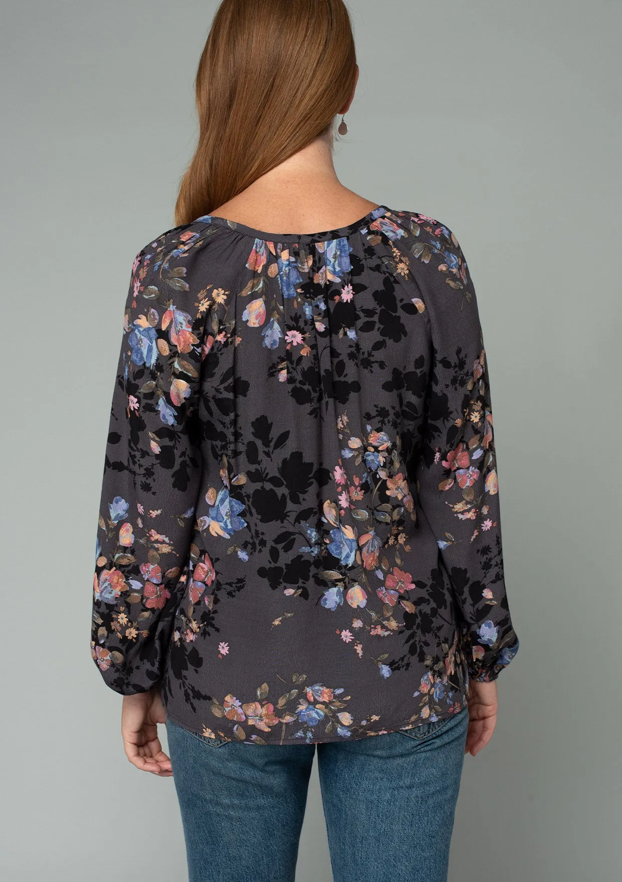 Floral Raglan Long Sleeve Split Neck Blouse