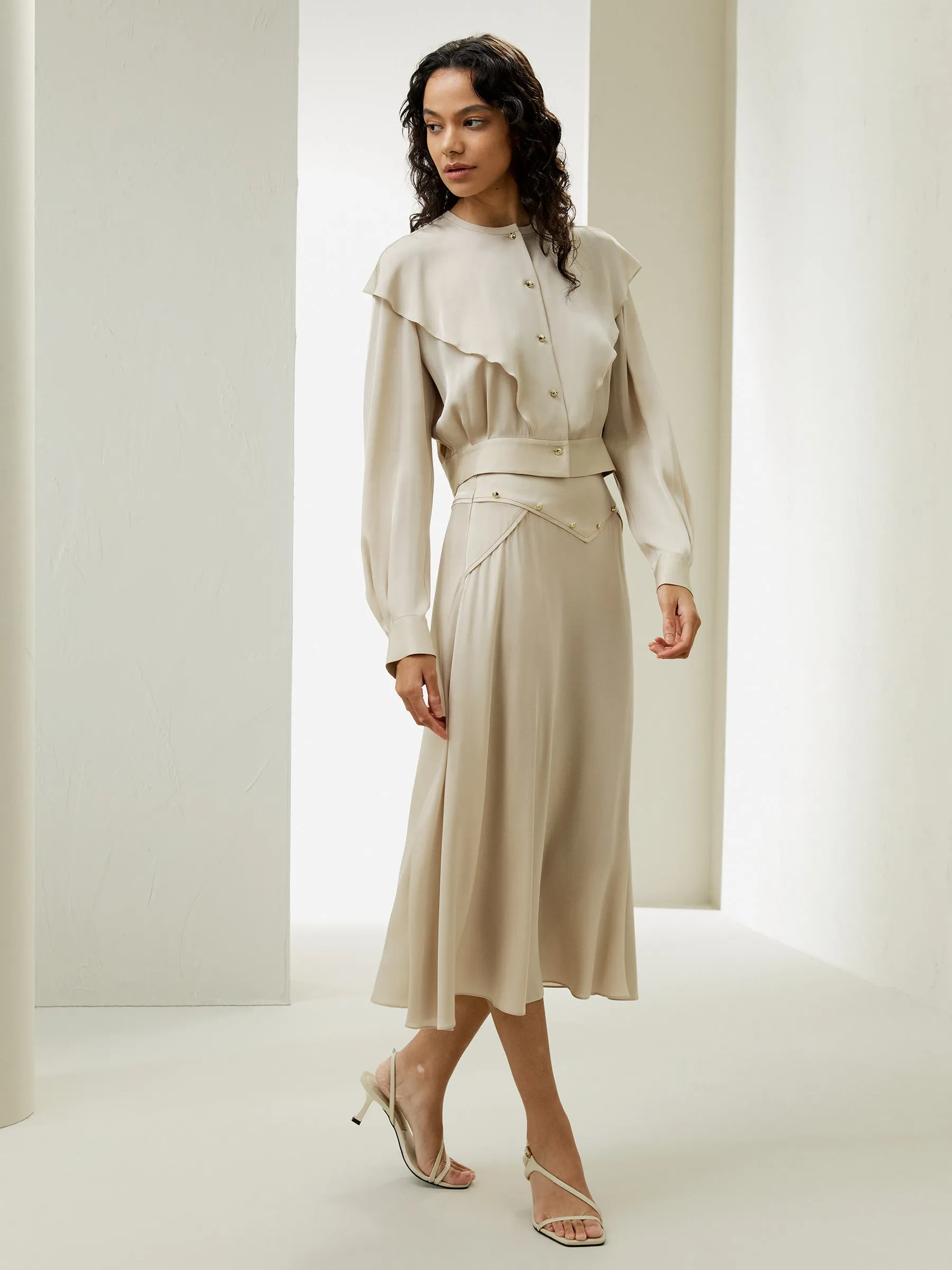 Flowy A-line Midi Skirt With Gridle