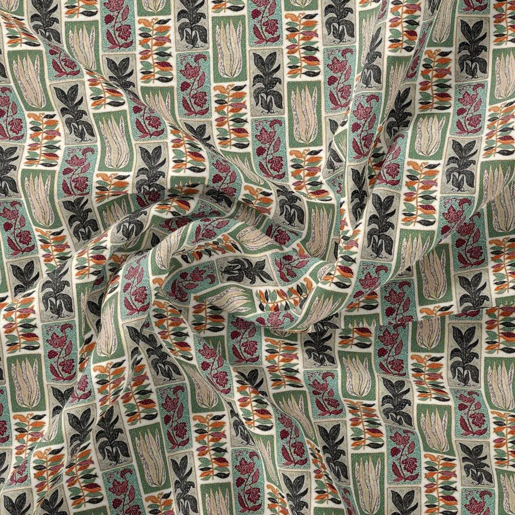 Funky Jungle Flower Vintage Digital Printed Fabric - Pure Muslin
