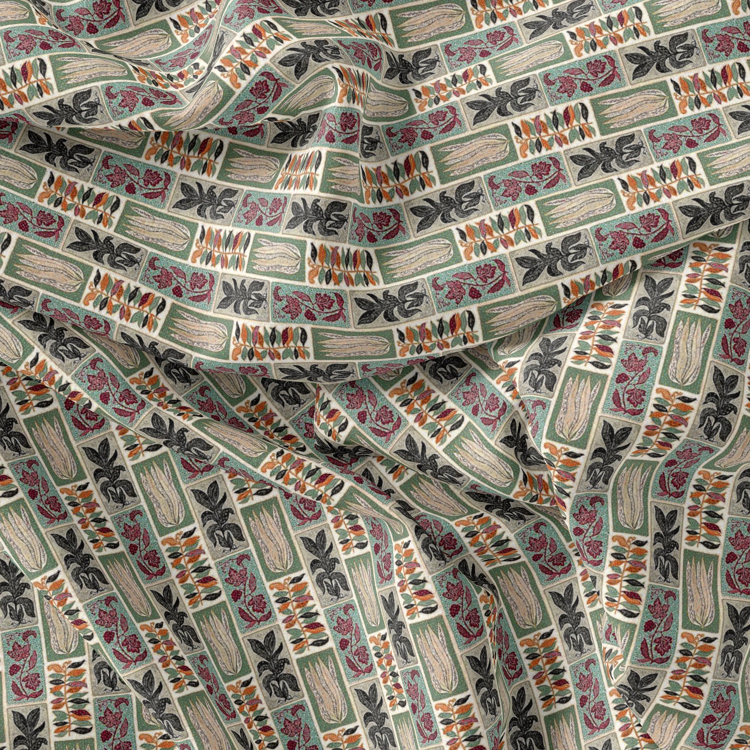 Funky Jungle Flower Vintage Digital Printed Fabric - Pure Muslin