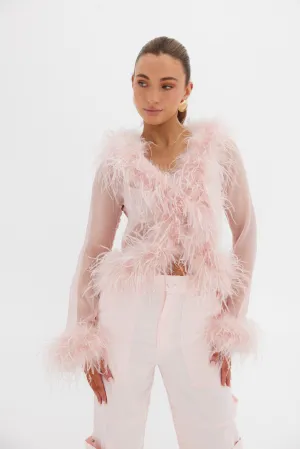 Gigi Sheer Feather Blouse - Blush