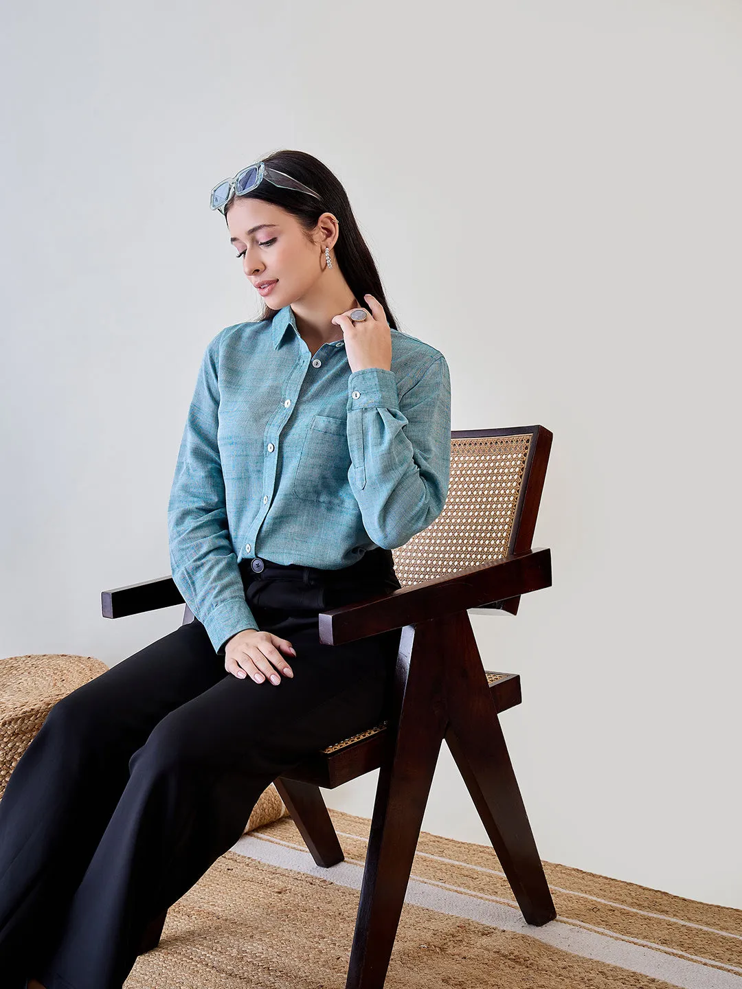Green Soft Linen Boyfriend Shirt