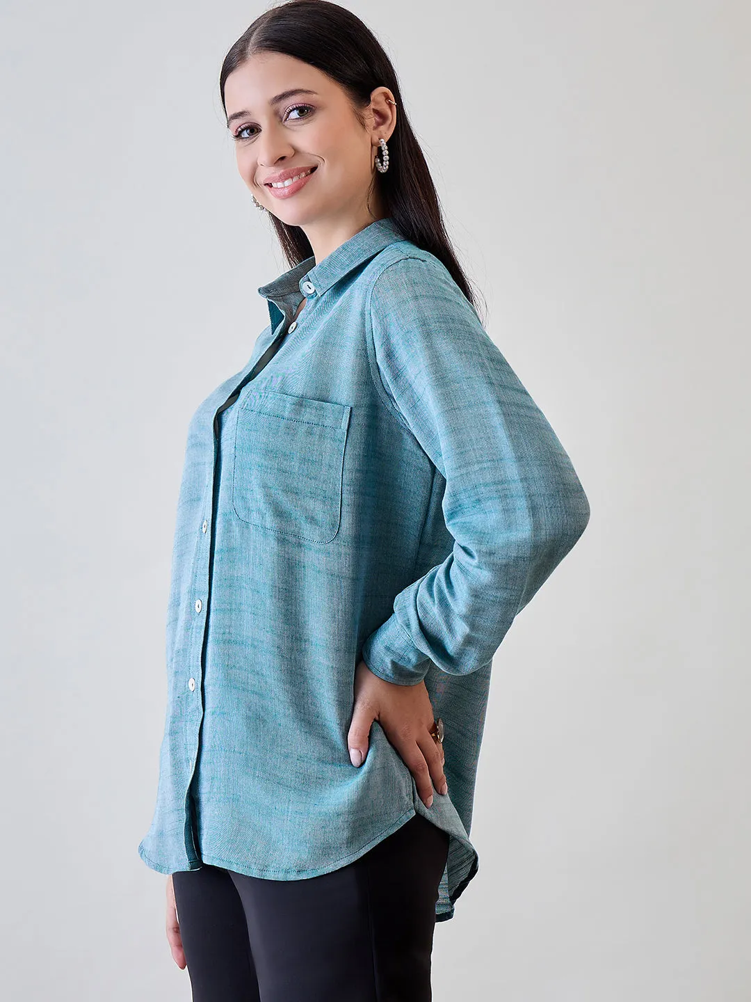 Green Soft Linen Boyfriend Shirt