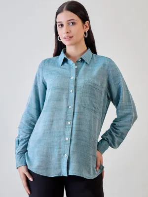 Green Soft Linen Boyfriend Shirt