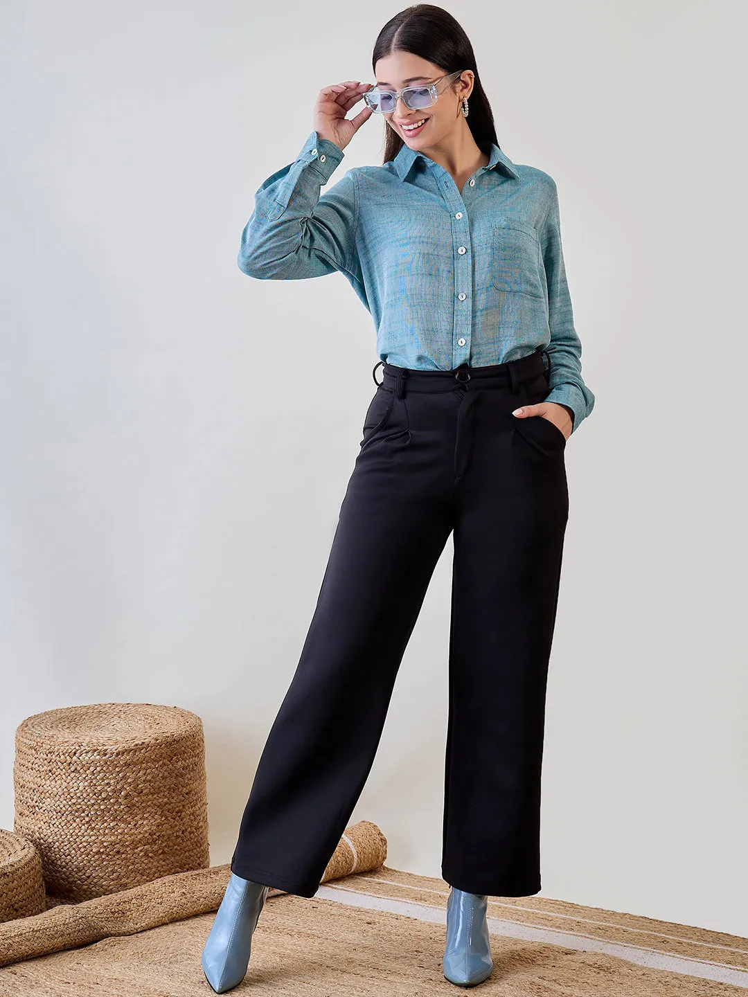 Green Soft Linen Boyfriend Shirt