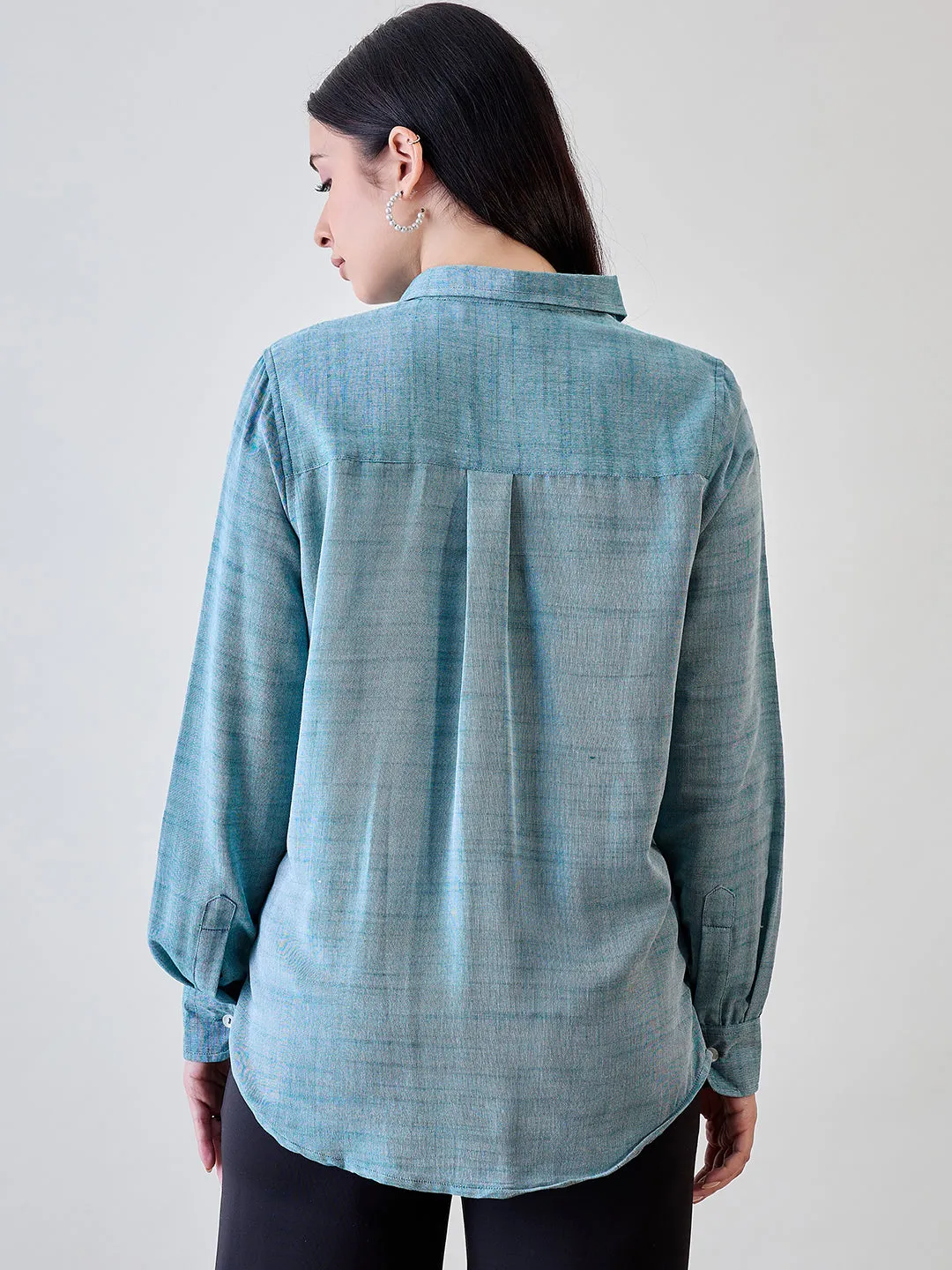 Green Soft Linen Boyfriend Shirt
