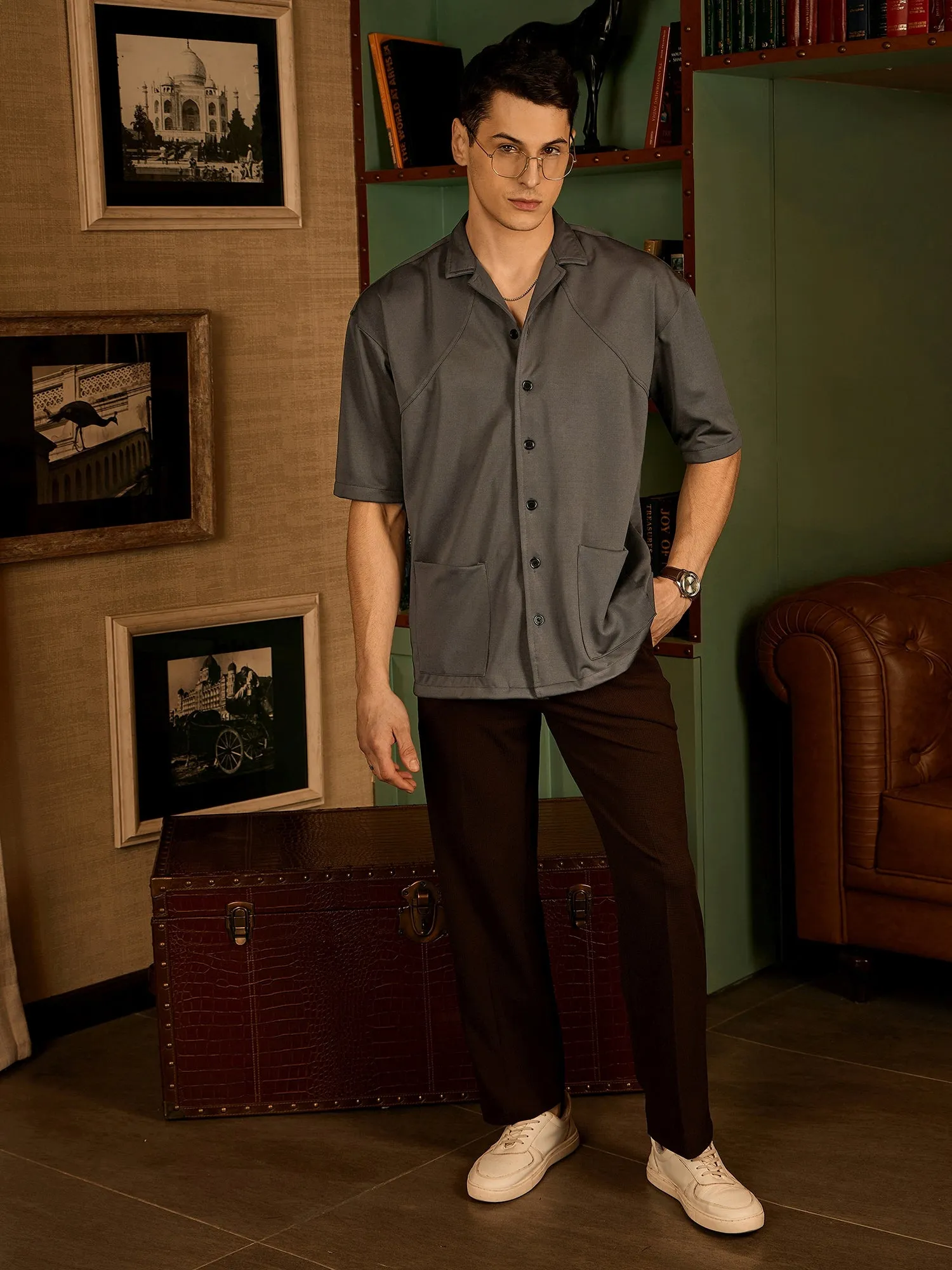 Grey: Resort Wear Casual Oversized Shirt