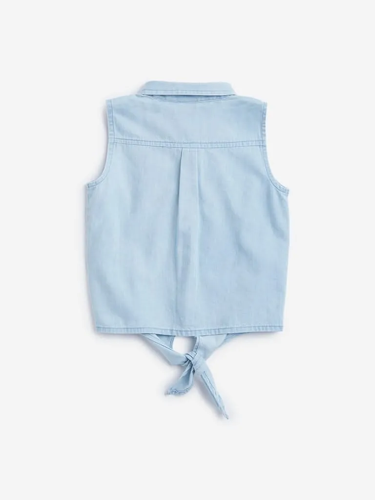 HOP Kids Blue Tie-Up Detailed Chambray Shirt