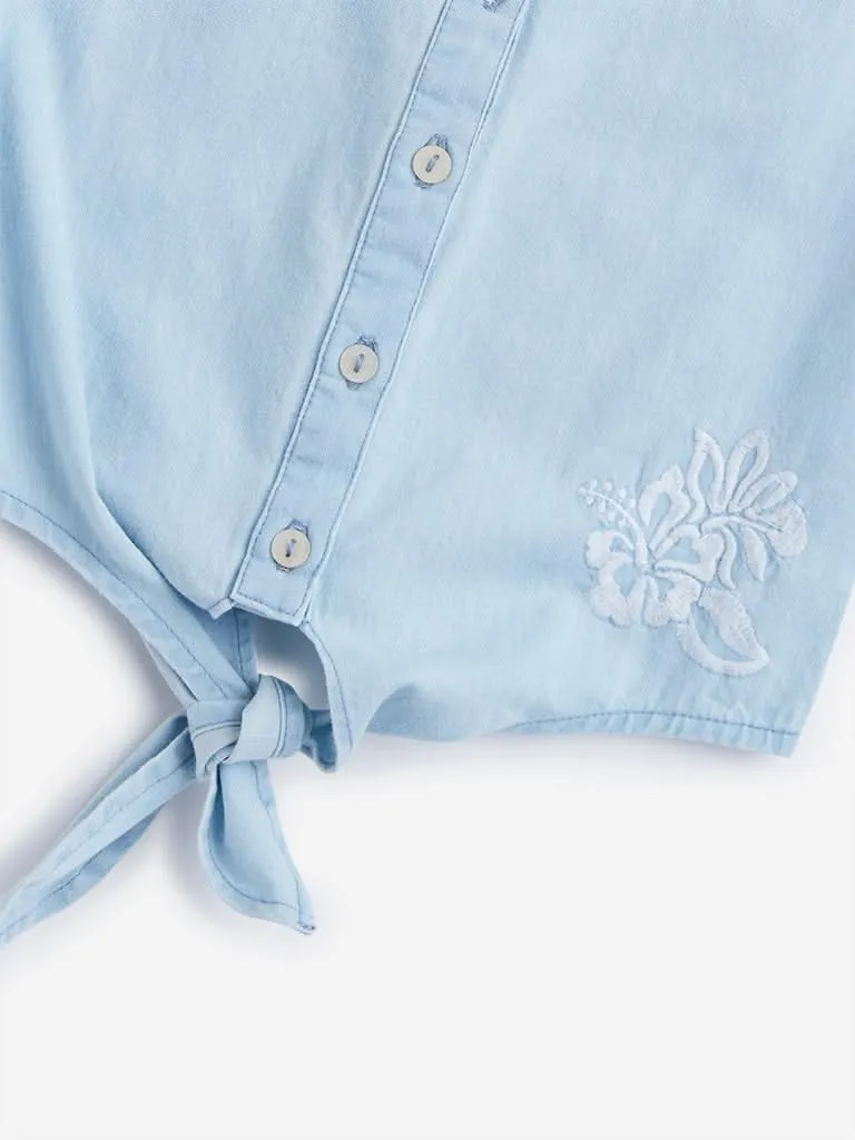 HOP Kids Blue Tie-Up Detailed Chambray Shirt