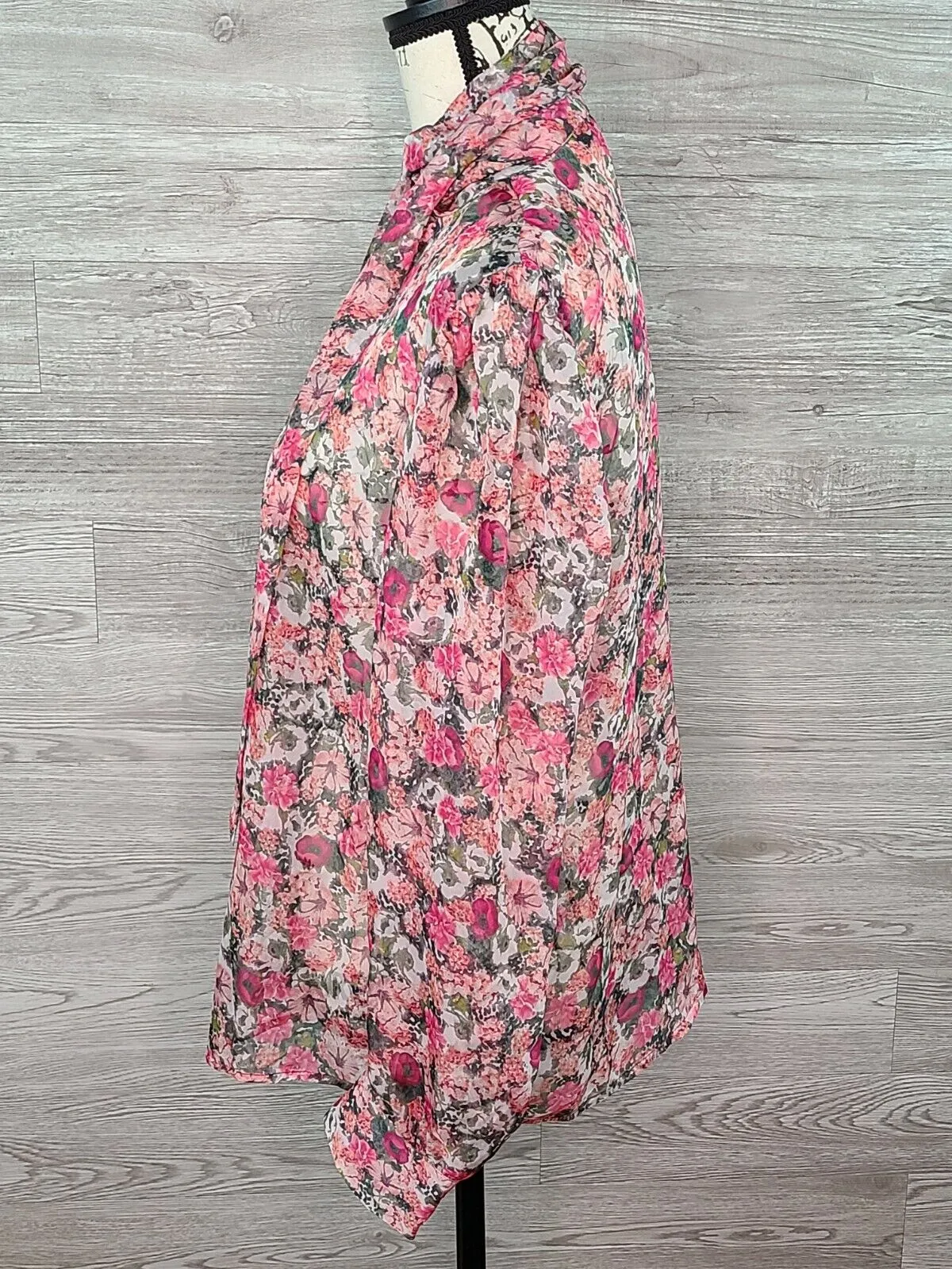 INC Women's Floral Pattern Sheer Bow-Tie Long Sleeve Blouse Size Medium