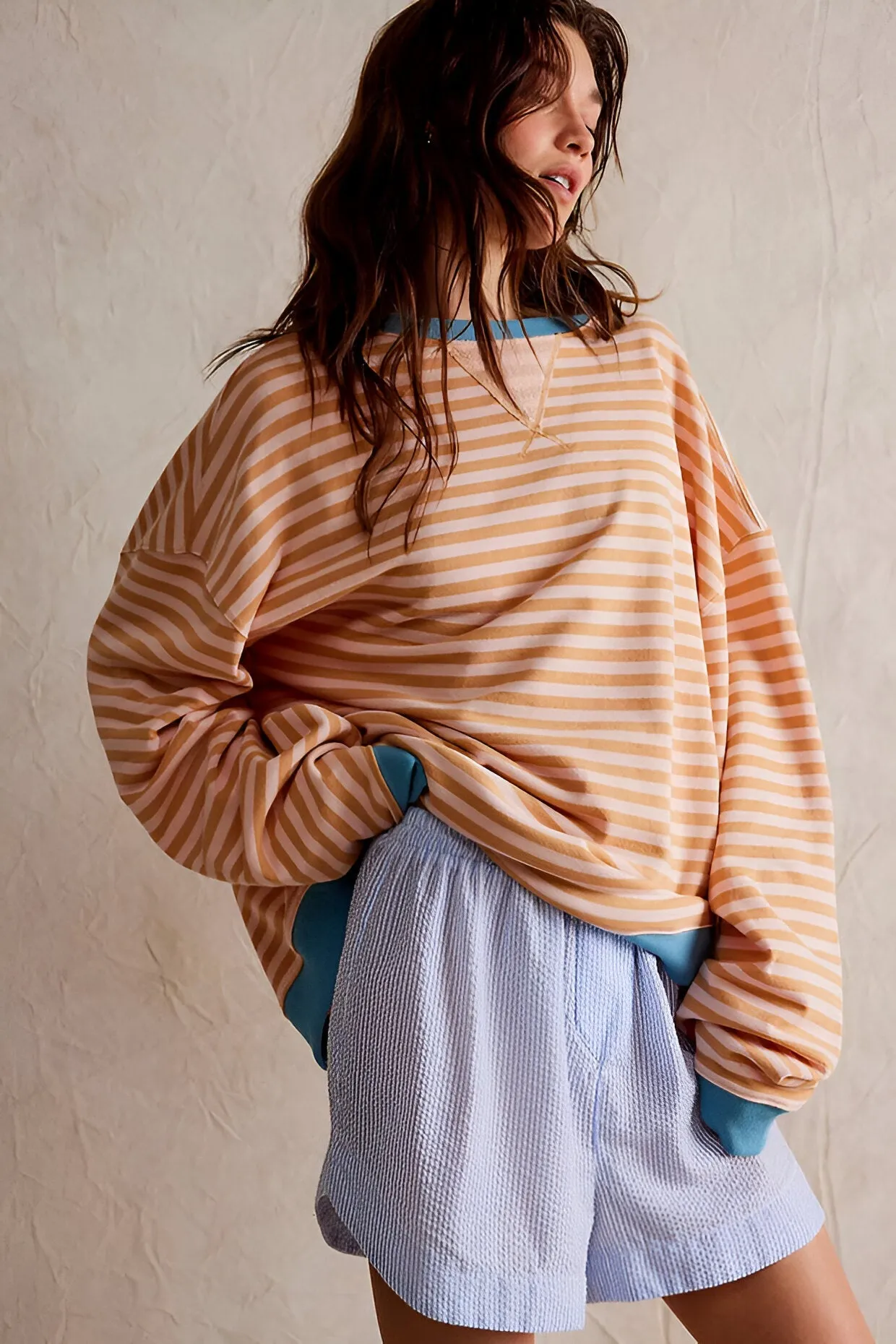 Ivyshape | Classic Oversized Striped Shirt