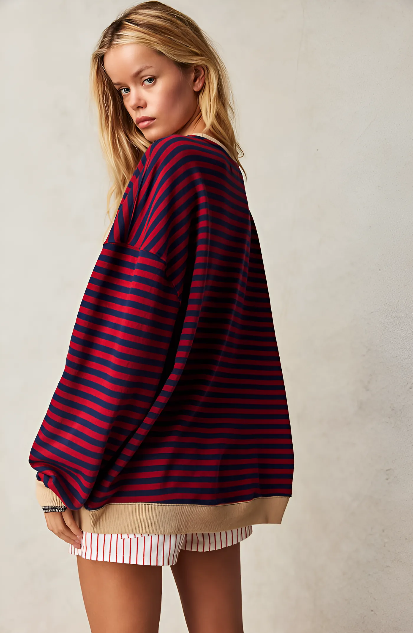 Ivyshape | Classic Oversized Striped Shirt