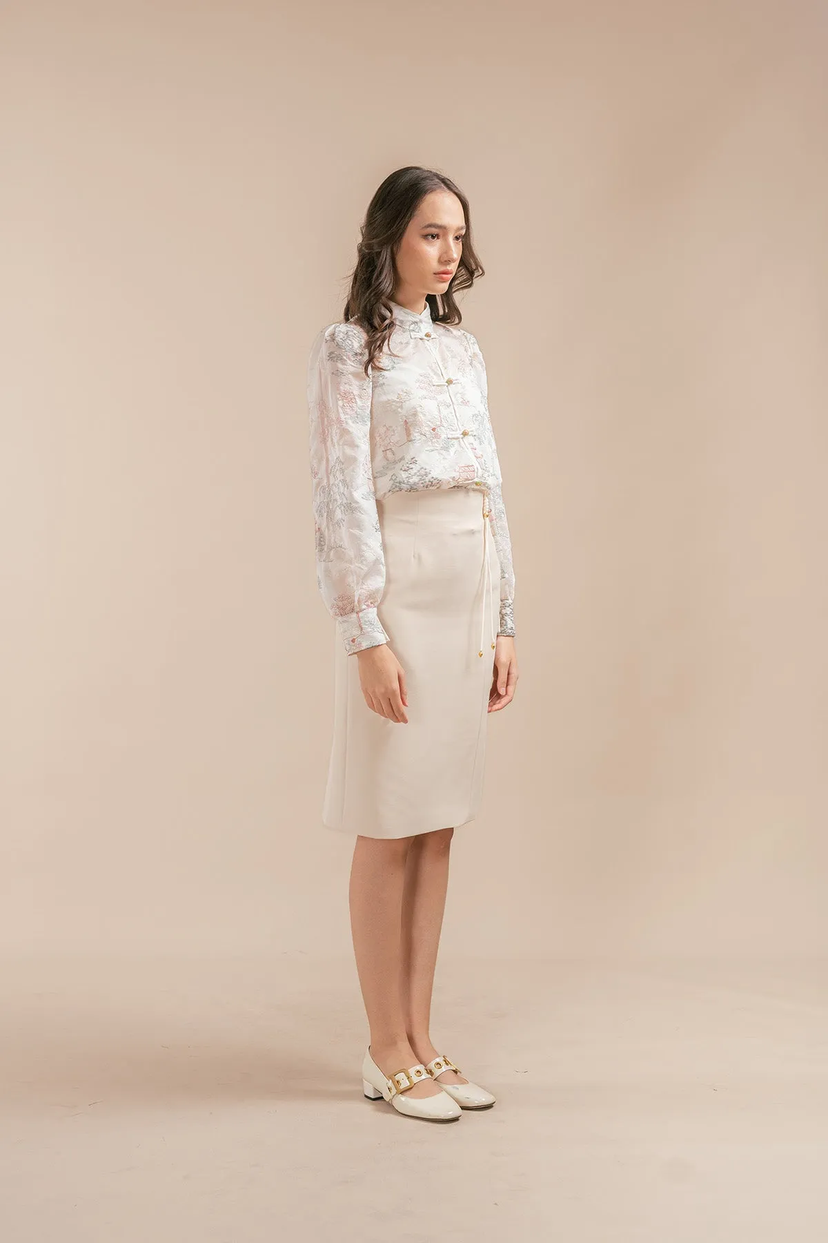 Kailin Sheer Embroidered Chinese Style Blouse