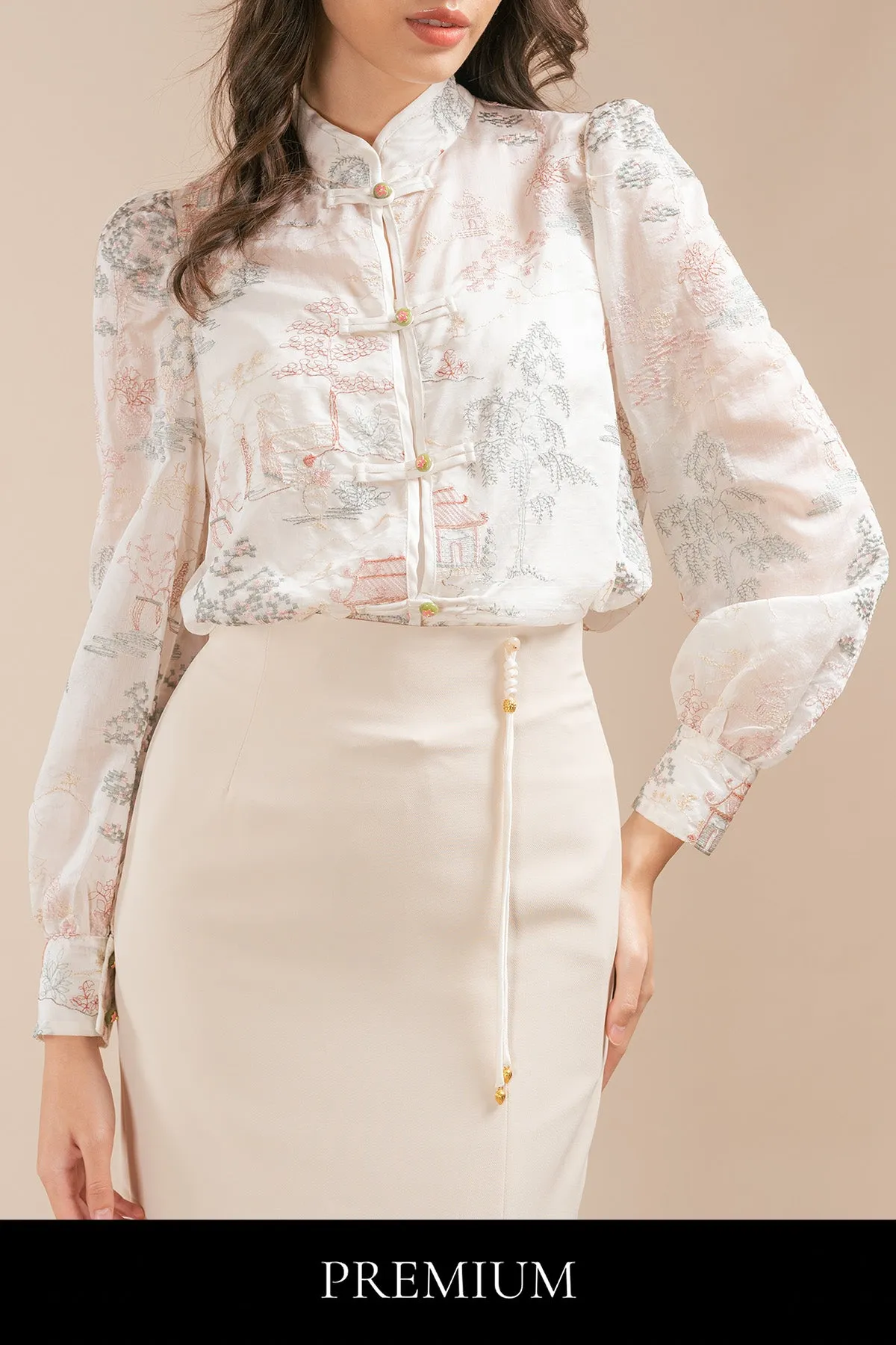 Kailin Sheer Embroidered Chinese Style Blouse