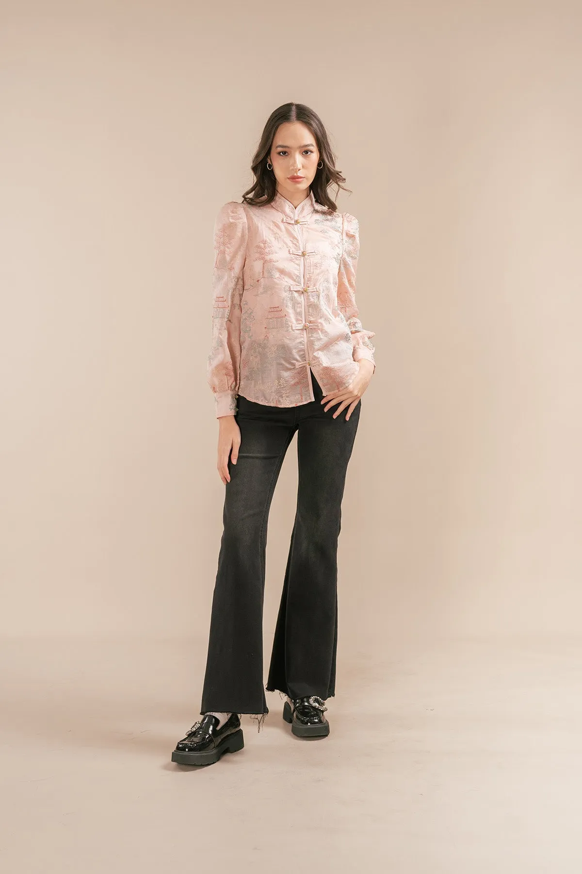 Kailin Sheer Embroidered Chinese Style Blouse