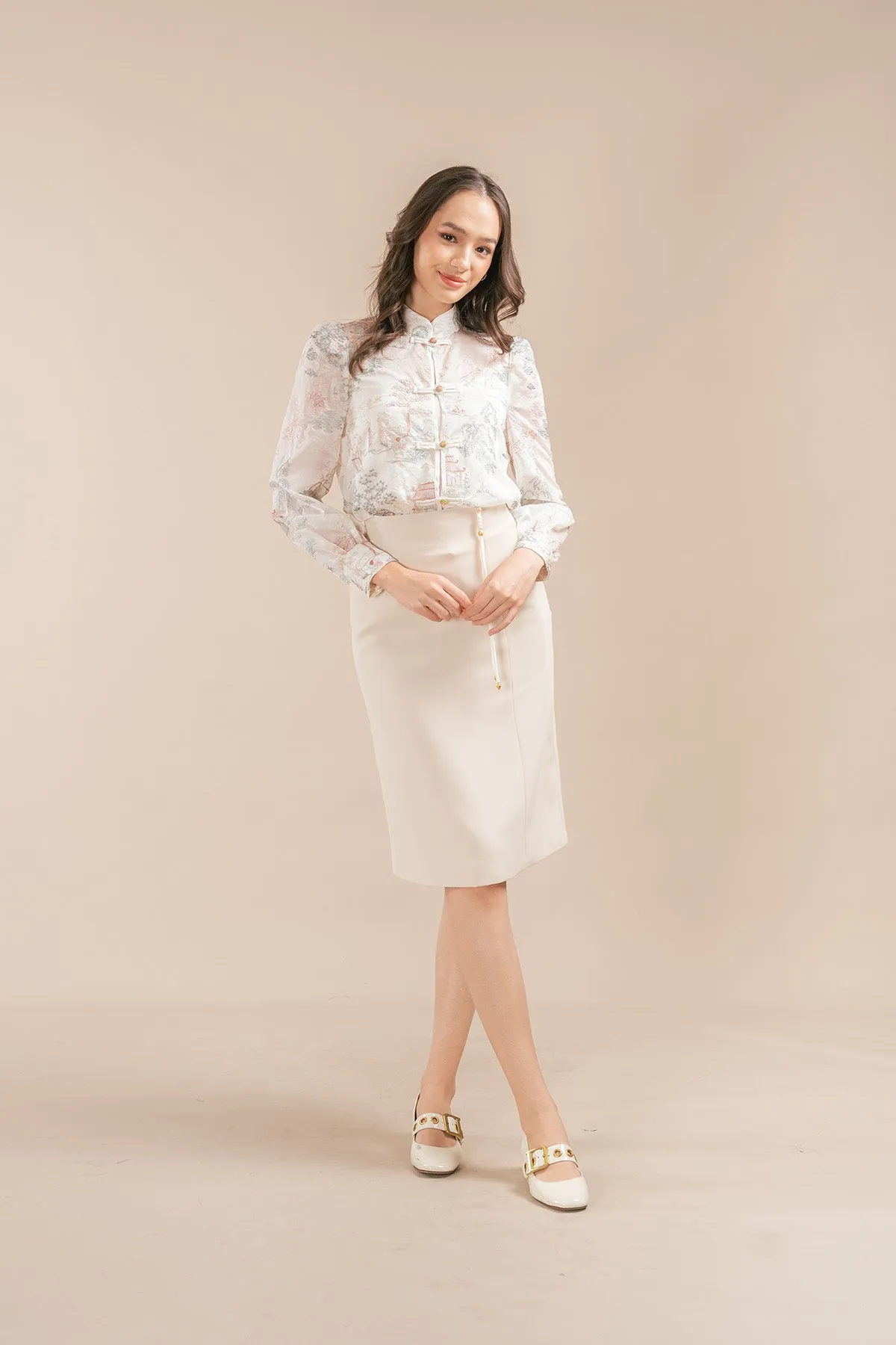 Kailin Sheer Embroidered Chinese Style Blouse
