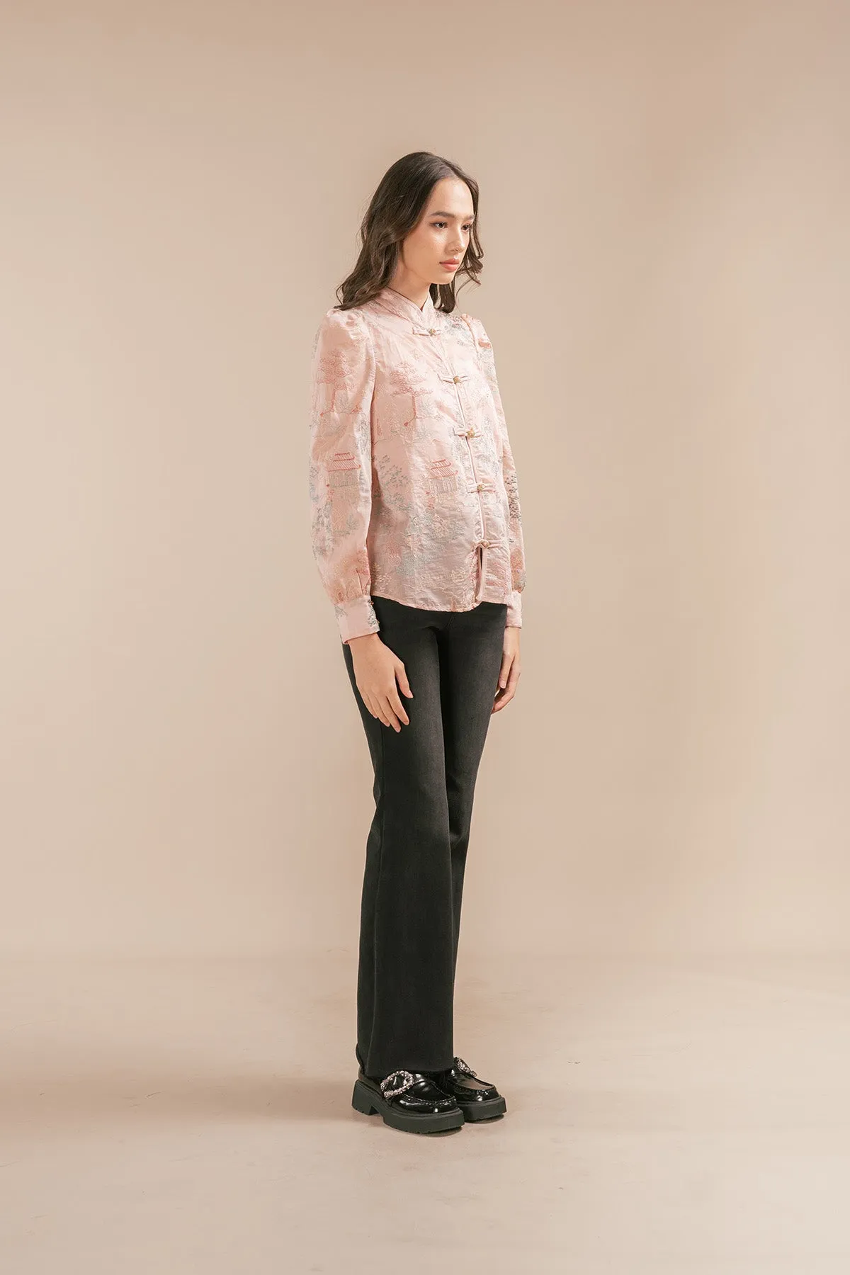 Kailin Sheer Embroidered Chinese Style Blouse