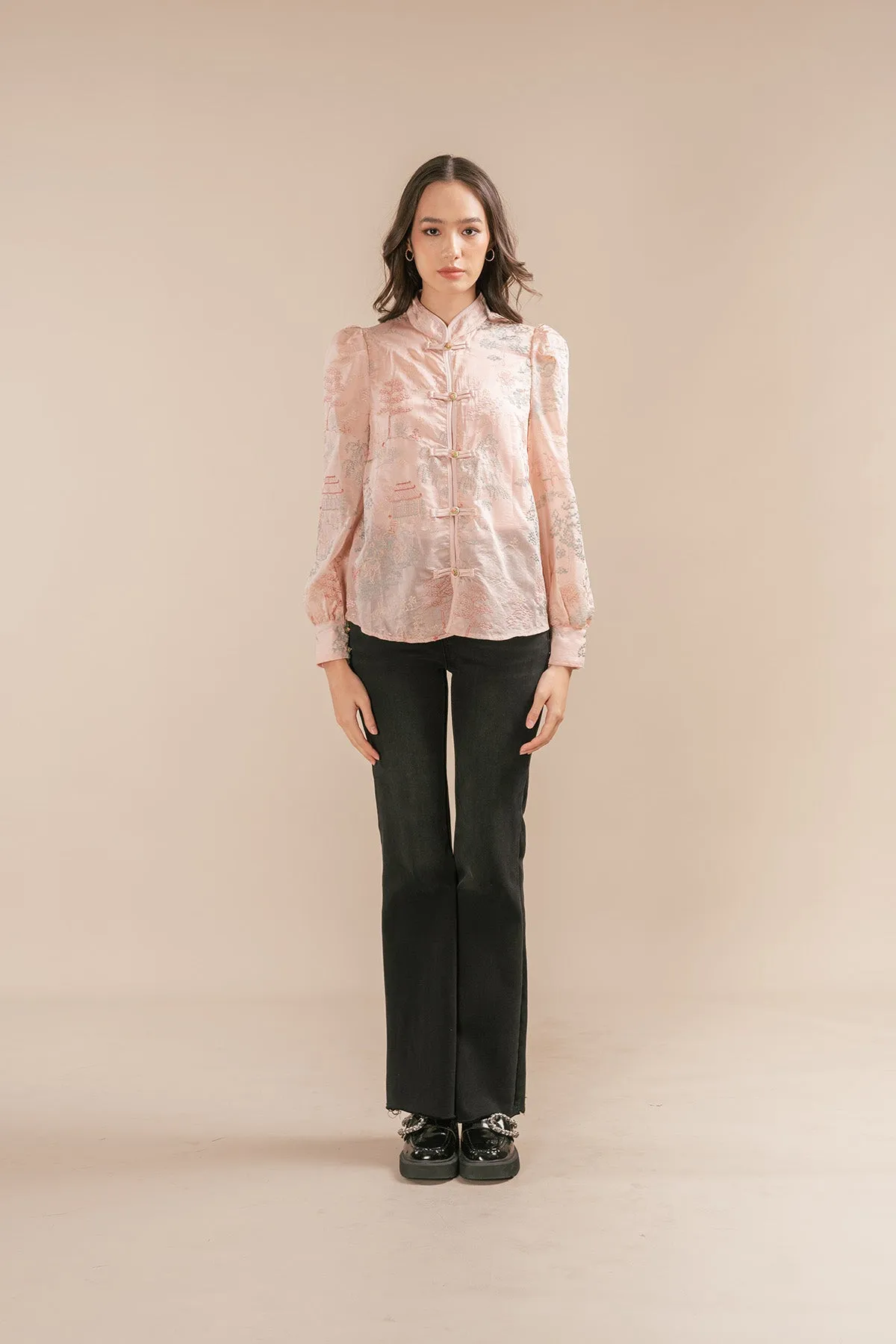 Kailin Sheer Embroidered Chinese Style Blouse