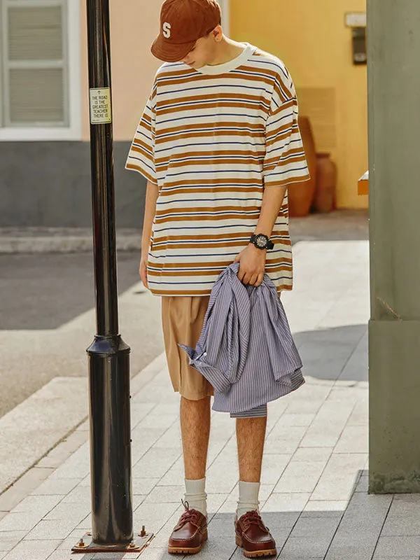 Khaki Striped Oversized T-Shirt