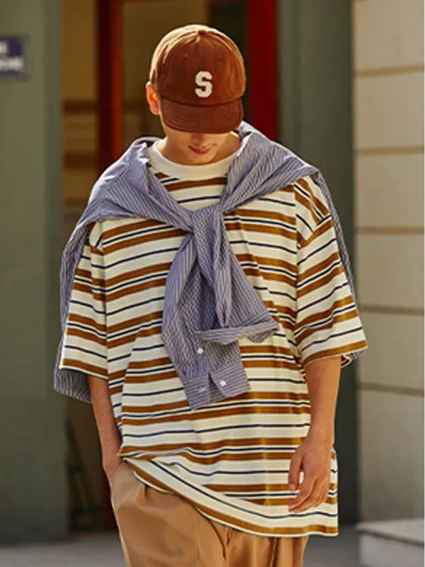 Khaki Striped Oversized T-Shirt