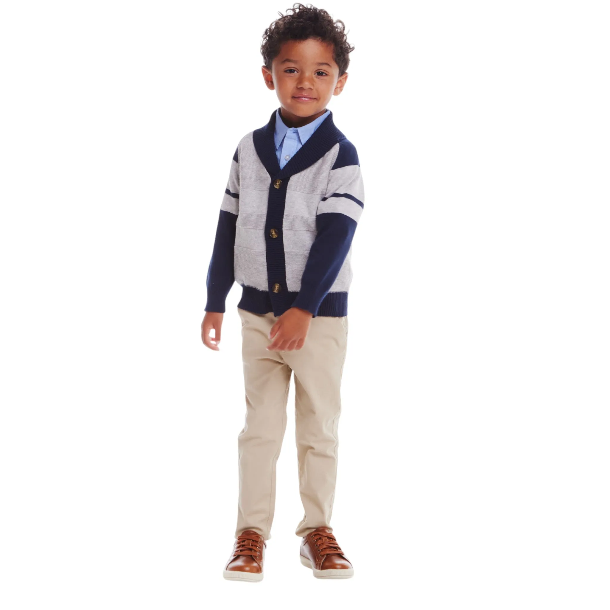 Kids Shawl Cardigan & Pant Set | Navy Heather Grey