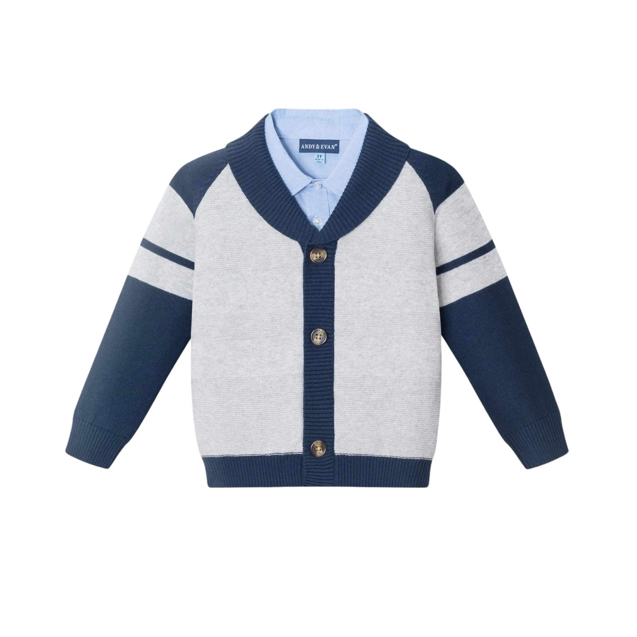 Kids Shawl Cardigan & Pant Set | Navy Heather Grey