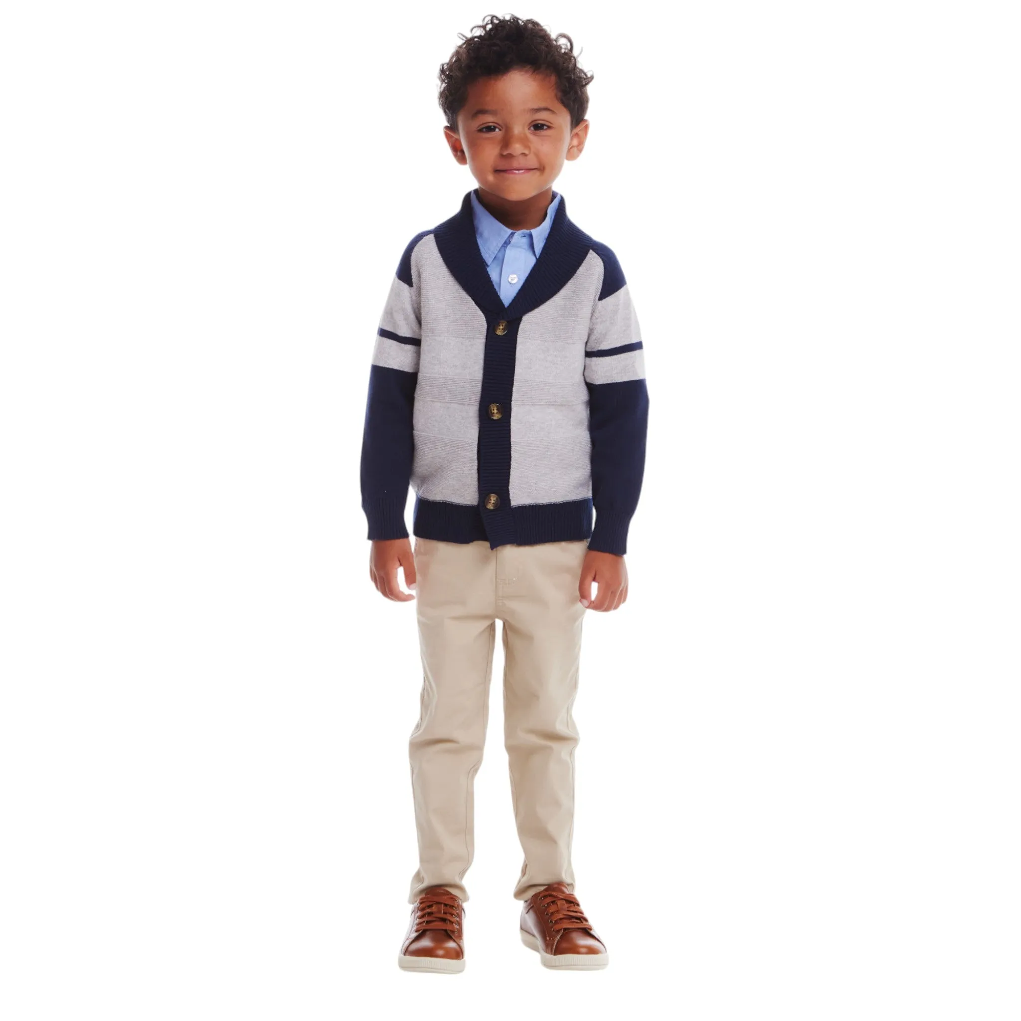 Kids Shawl Cardigan & Pant Set | Navy Heather Grey