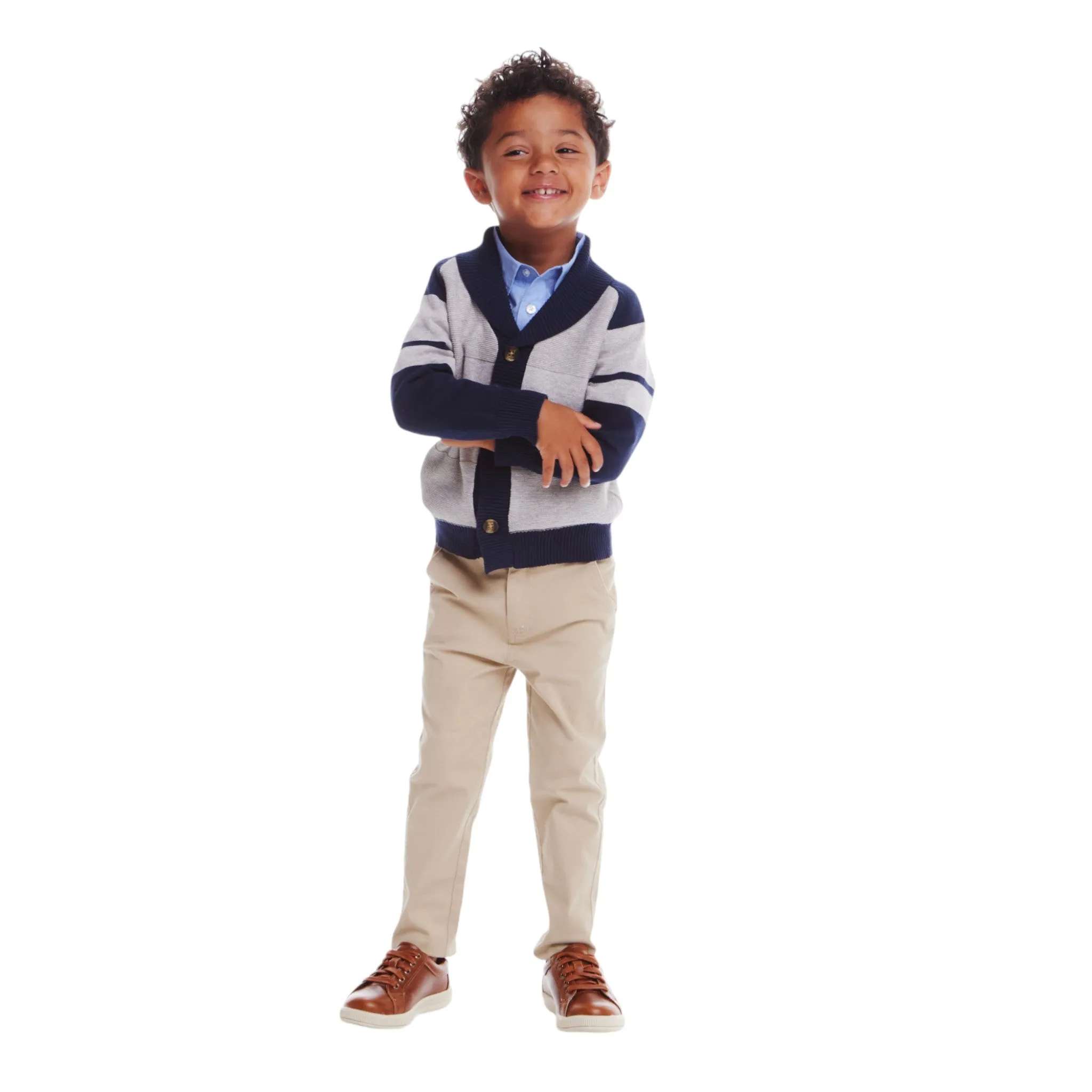 Kids Shawl Cardigan & Pant Set | Navy Heather Grey