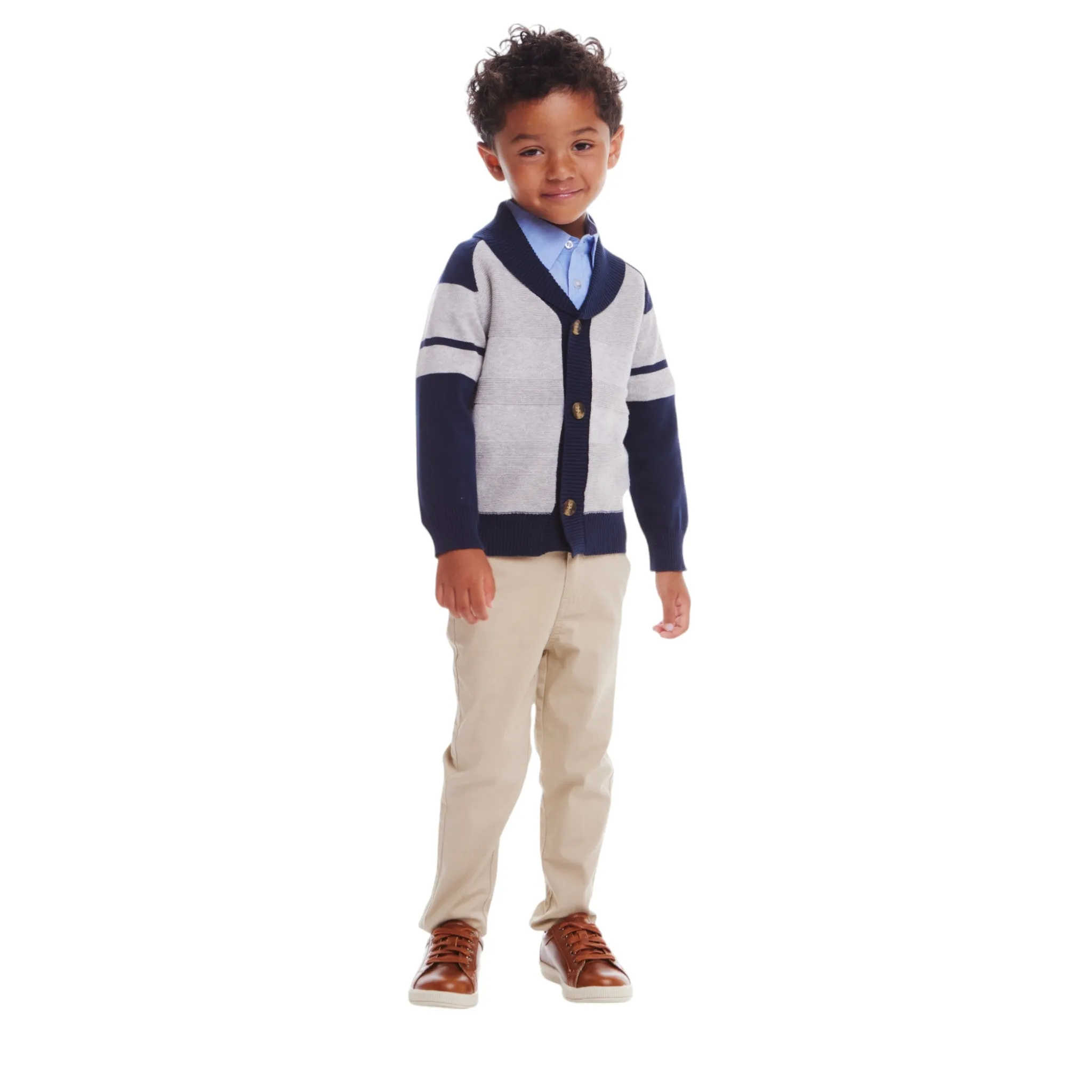 Kids Shawl Cardigan & Pant Set | Navy Heather Grey