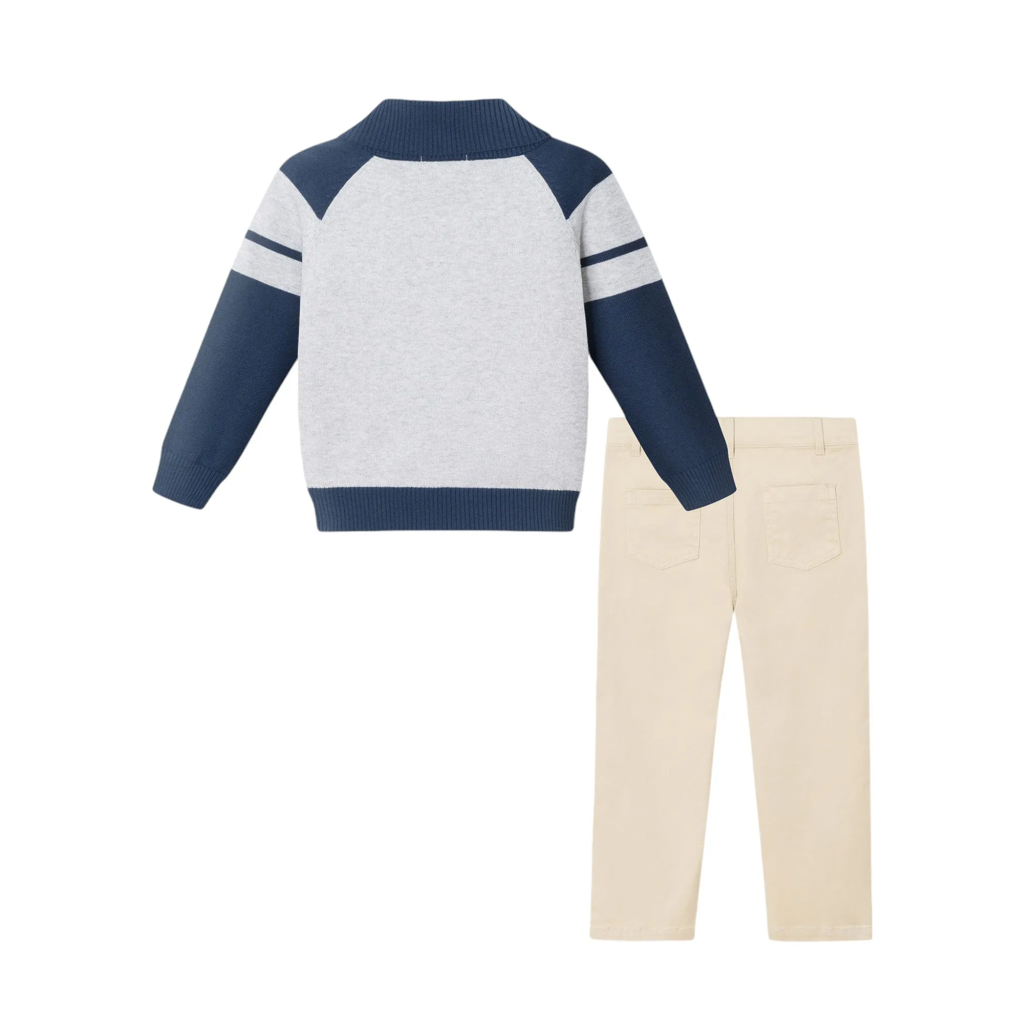 Kids Shawl Cardigan & Pant Set | Navy Heather Grey