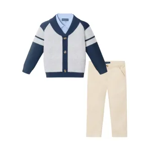 Kids Shawl Cardigan & Pant Set | Navy Heather Grey