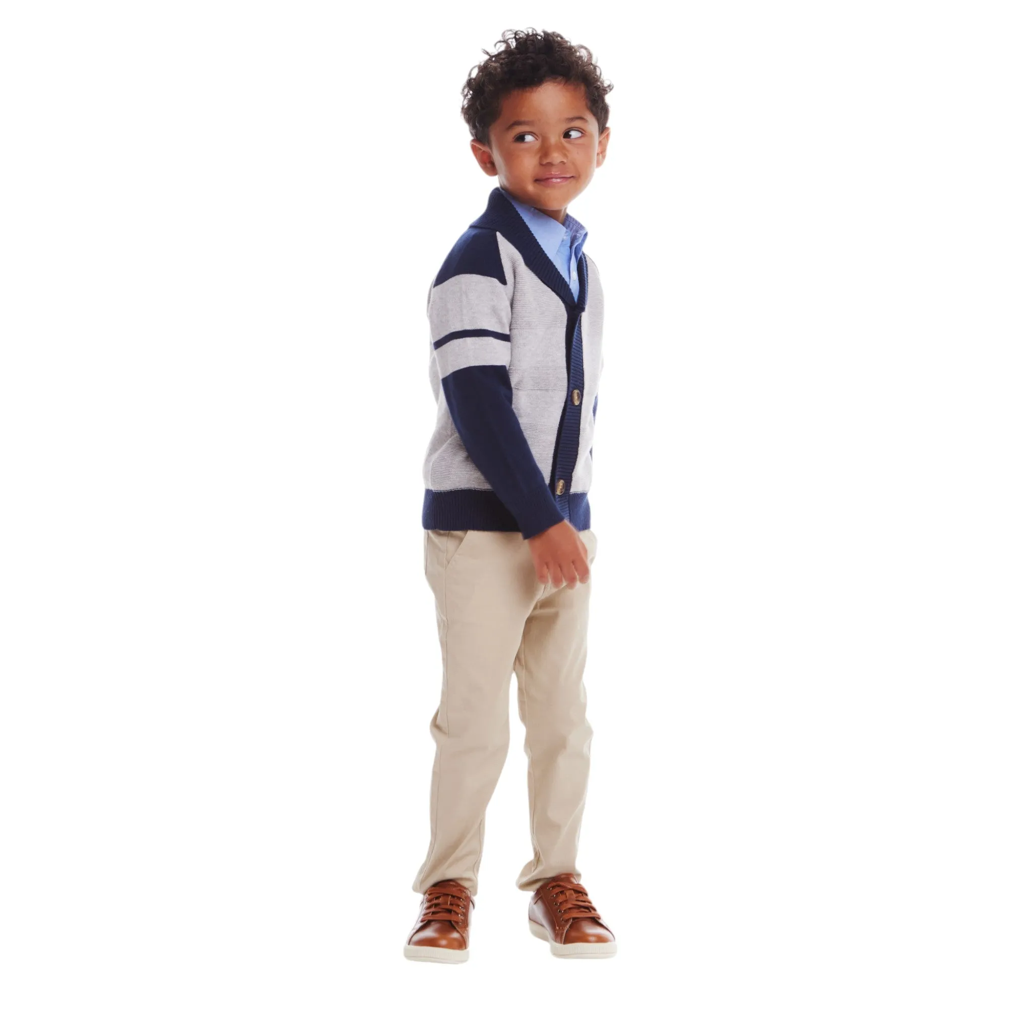Kids Shawl Cardigan & Pant Set | Navy Heather Grey