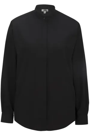 Ladies' Black Banded Collar Broadcloth Shirt