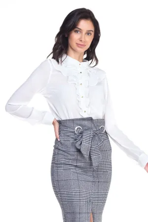 Ladies White Ruffle Sheer Blouse