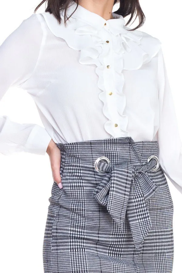 Ladies White Ruffle Sheer Blouse