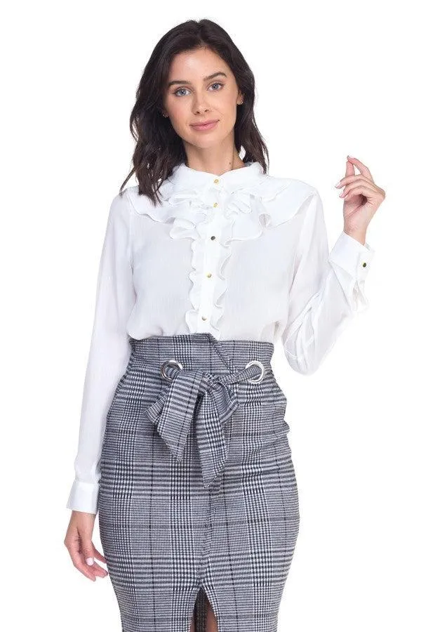 Ladies White Ruffle Sheer Blouse