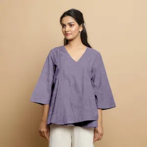 Lavender Embroidered Linen Asymmetrical Godet Top