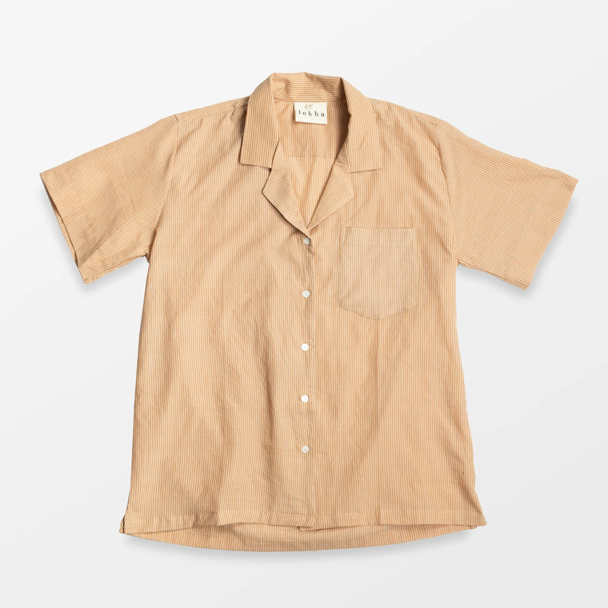 Lekha Unisex Camp Shirt - Coral Stripe