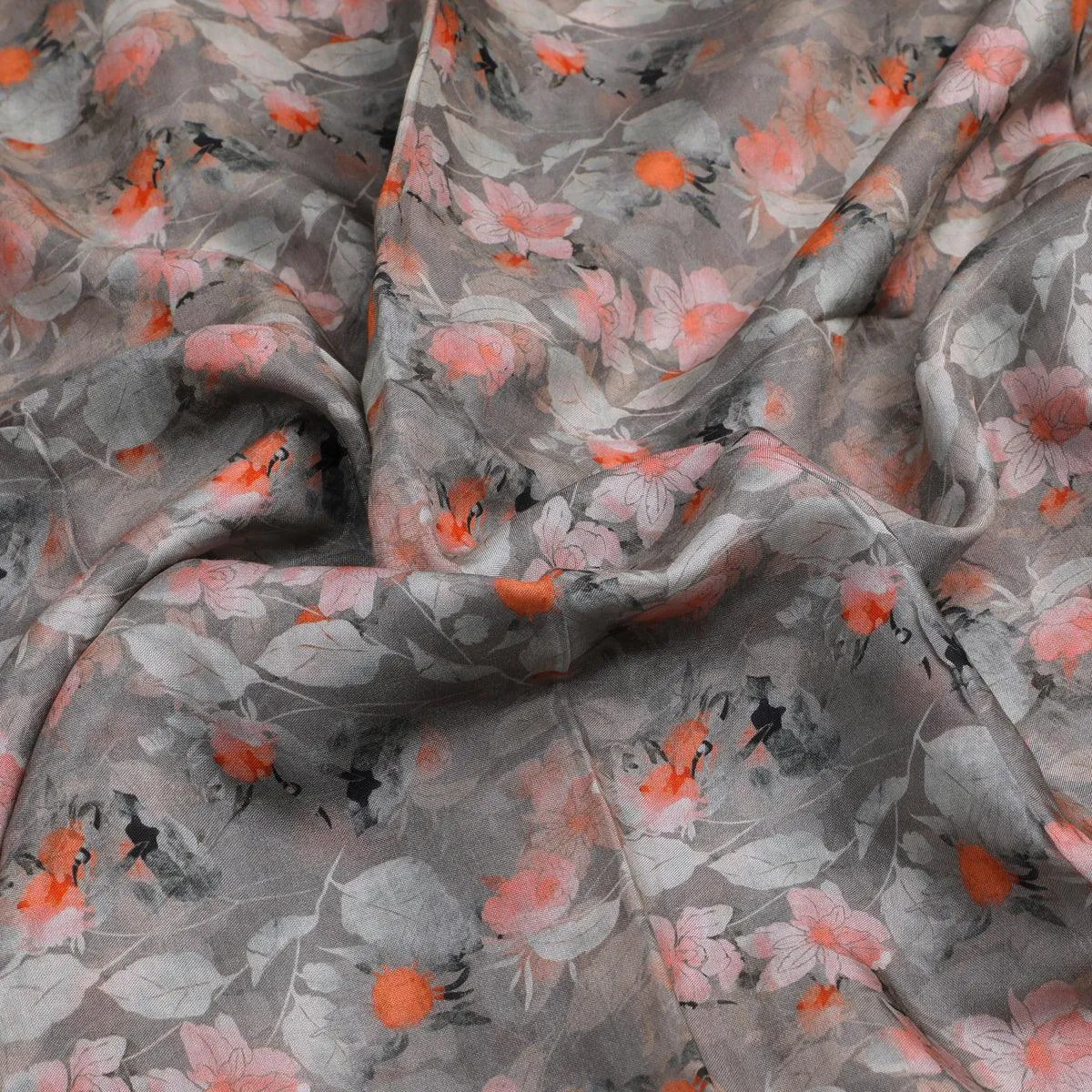 Light Pink Floral Pure Muslin Printed Fabric Material