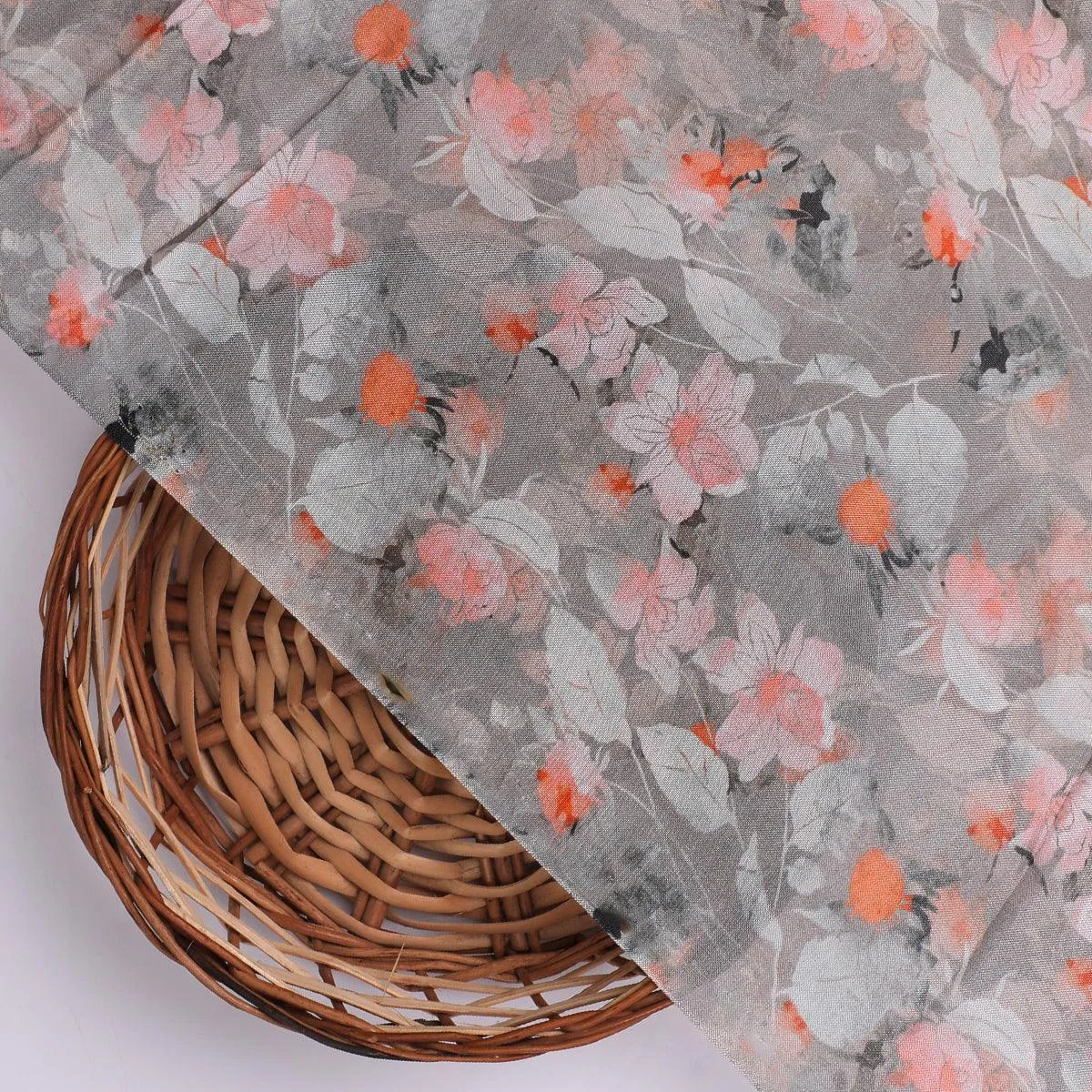 Light Pink Floral Pure Muslin Printed Fabric Material
