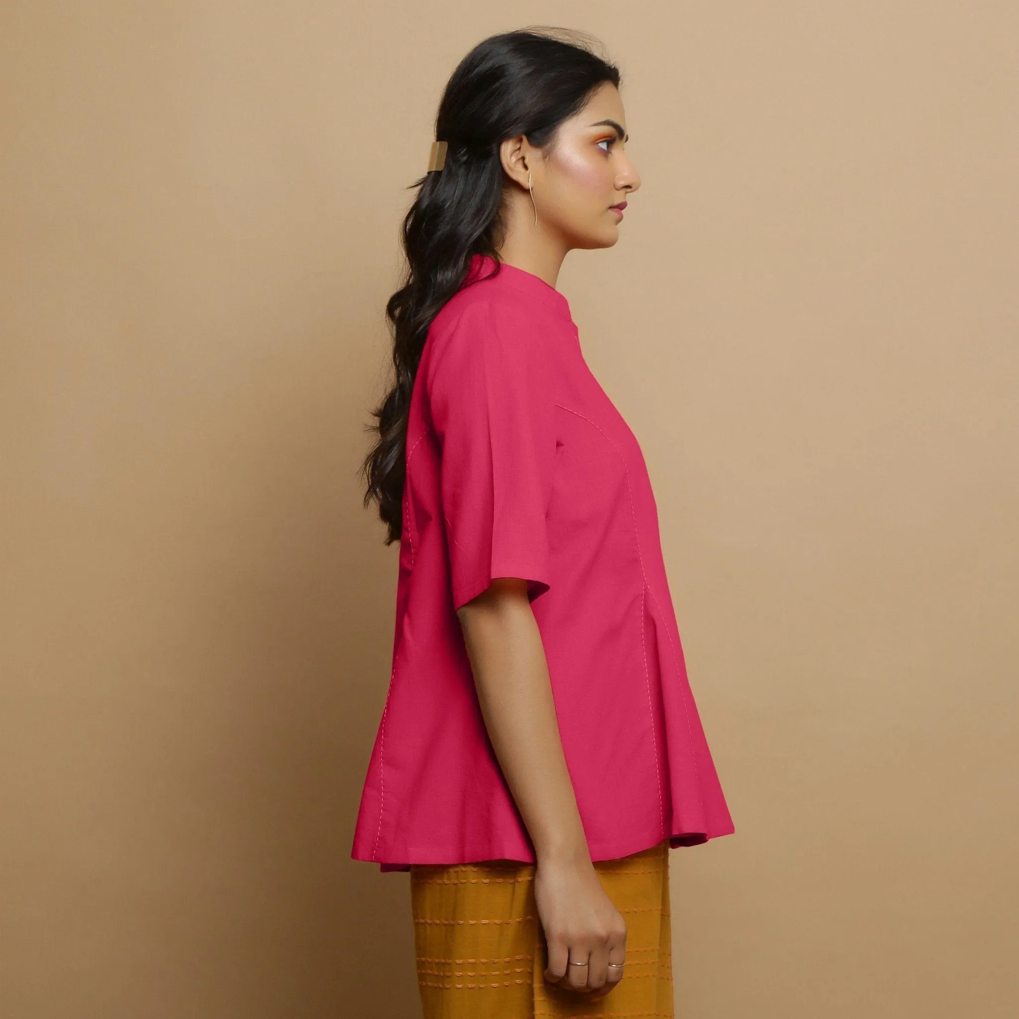 Lilac Mangalgiri Cotton Hand-Embroidered Godet Top