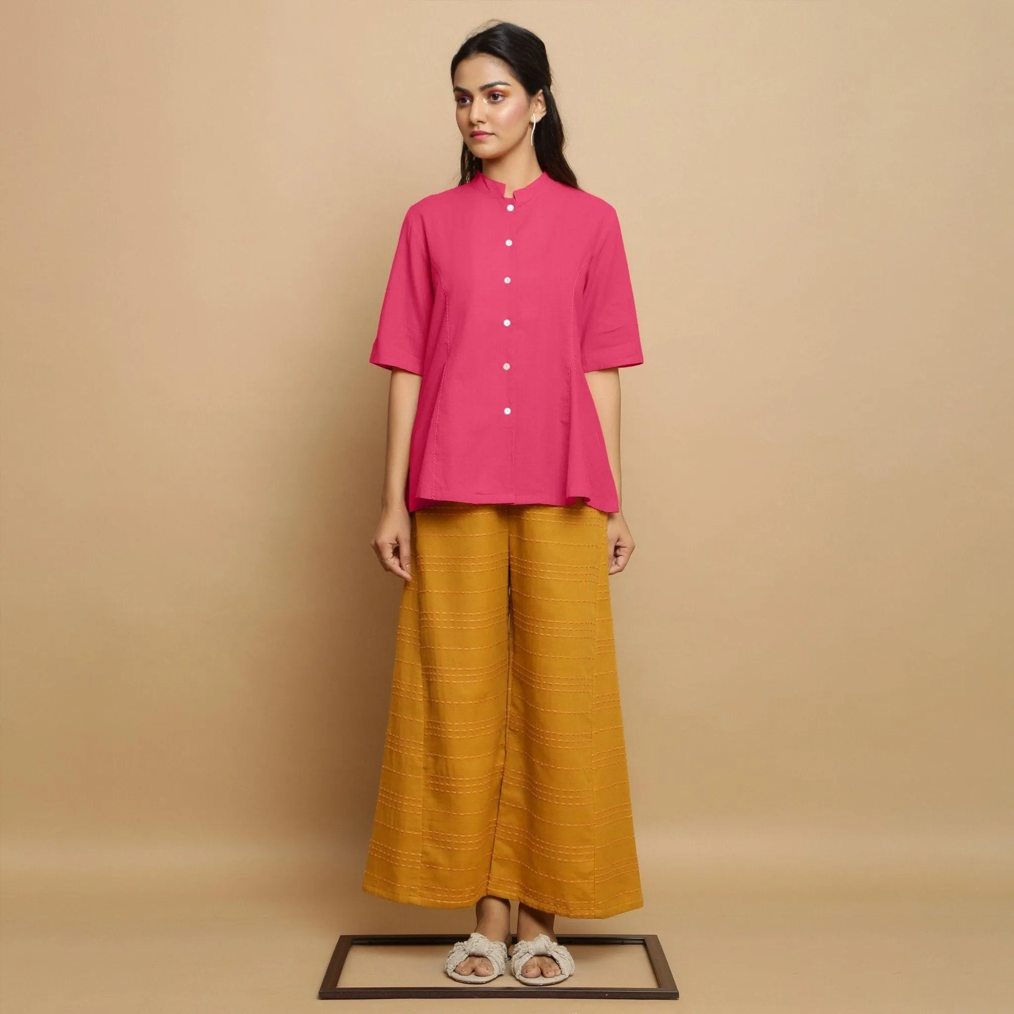 Lilac Mangalgiri Cotton Hand-Embroidered Godet Top