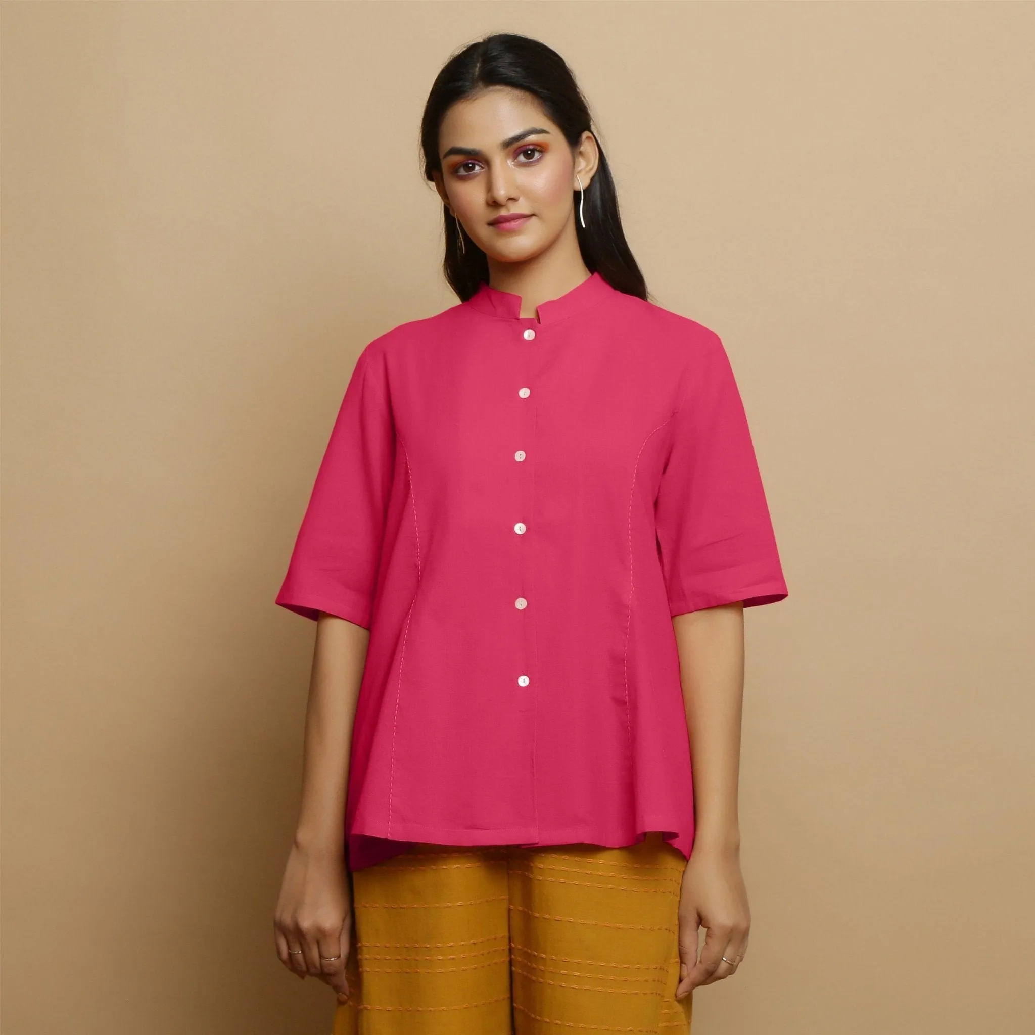 Lilac Mangalgiri Cotton Hand-Embroidered Godet Top