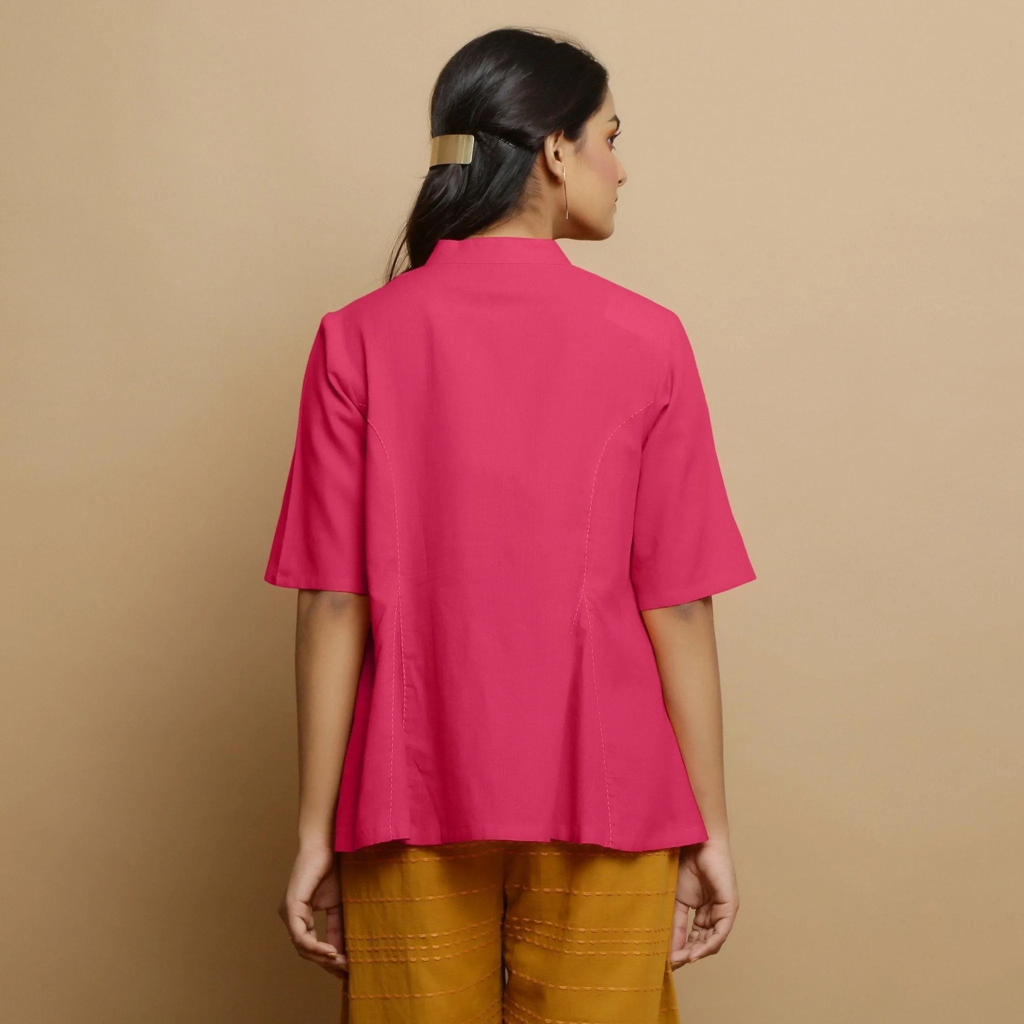 Lilac Mangalgiri Cotton Hand-Embroidered Godet Top