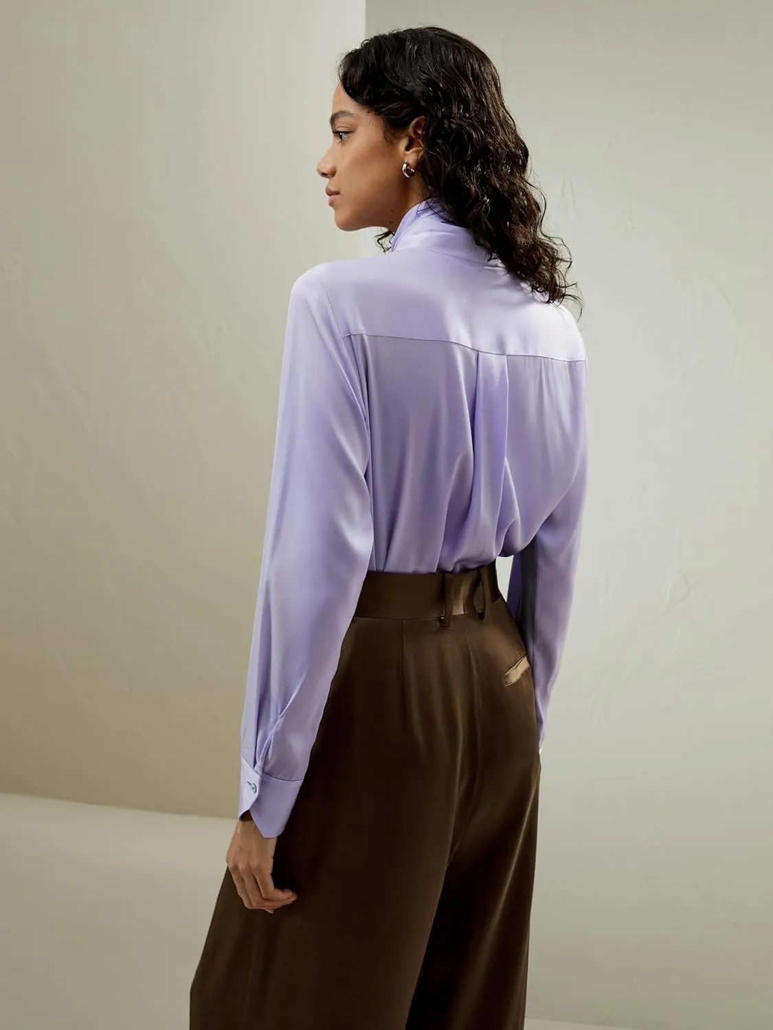 LilySilk Womens Pure Silk Shirt Ladies 22MM Mulberry Silk Bow Tie Blouse with Turtleneck Ribbon Versatile Casual Work