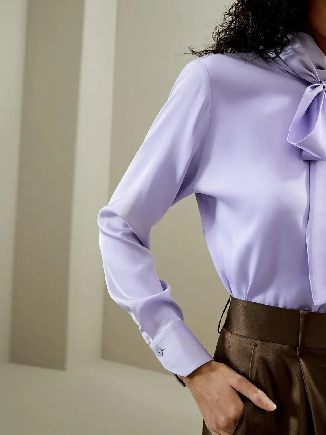 LilySilk Womens Pure Silk Shirt Ladies 22MM Mulberry Silk Bow Tie Blouse with Turtleneck Ribbon Versatile Casual Work