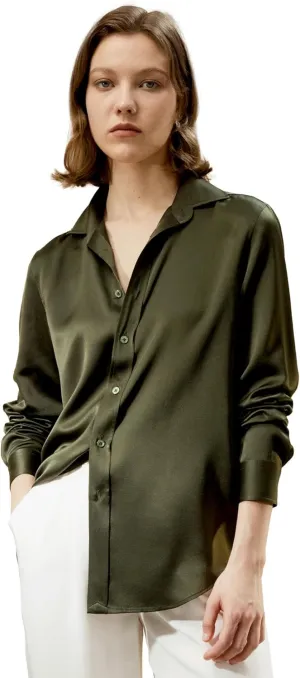 LilySilk Womens Silk Shirt Ladies Undyed Silk Blouses Classic Basic Long Sleeve Shirt Casual