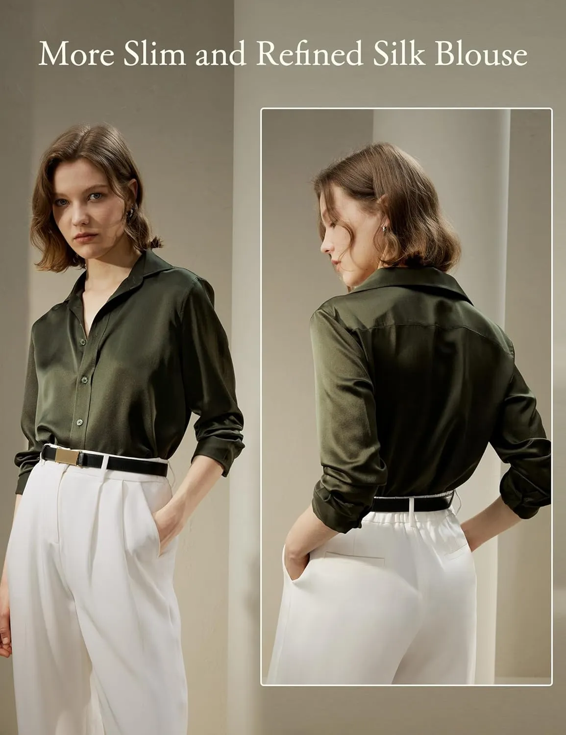 LilySilk Womens Silk Shirt Ladies Undyed Silk Blouses Classic Basic Long Sleeve Shirt Casual